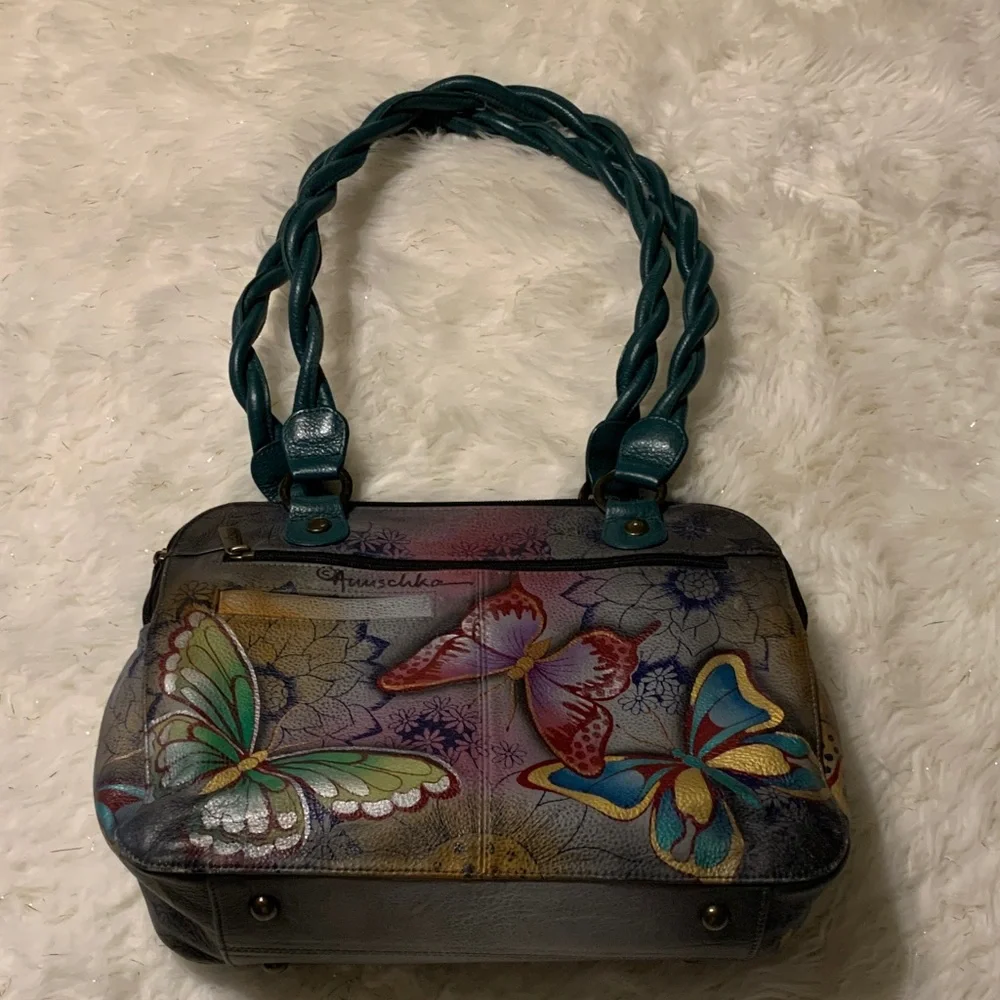 Anuschka Leather Handpainted Butterfly Shoulder Bag NWOT - Picture 1 of 12
